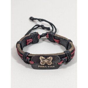 Pura Vida‎ Butterfly Leather Adjustable Cord Bracelet Beachy Surfer Coastal